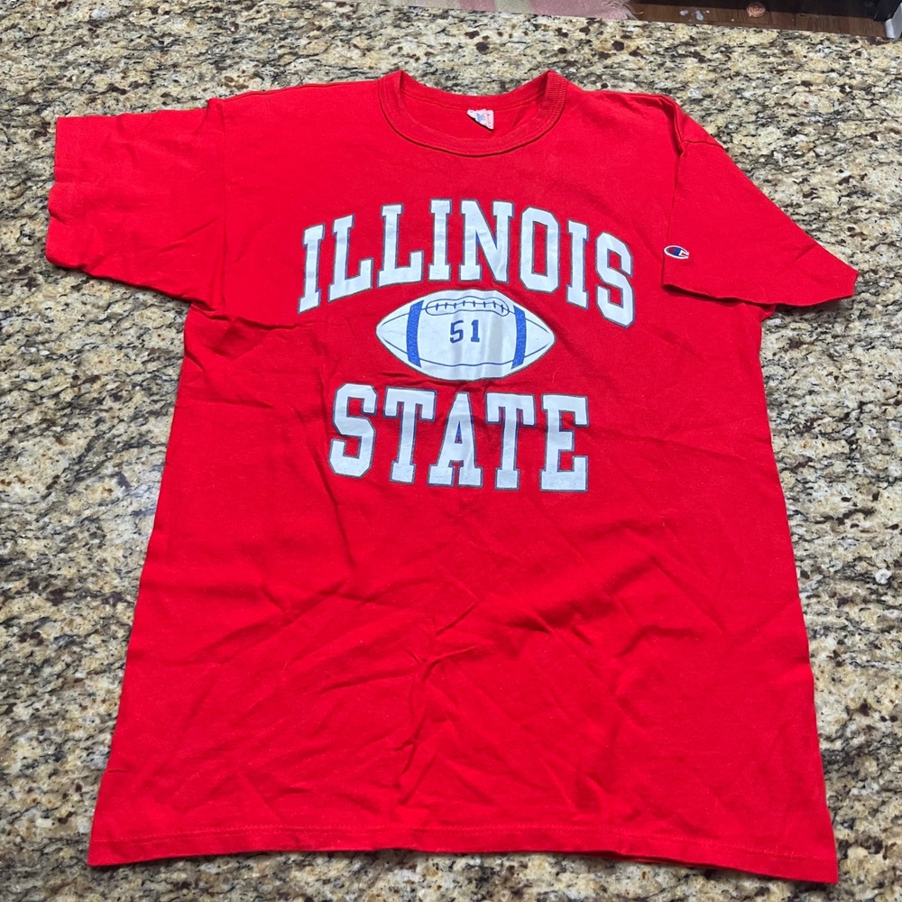 Vintage Champion Illinois State Football T-Shirt‎ Red Mens XL Made in USA 90s